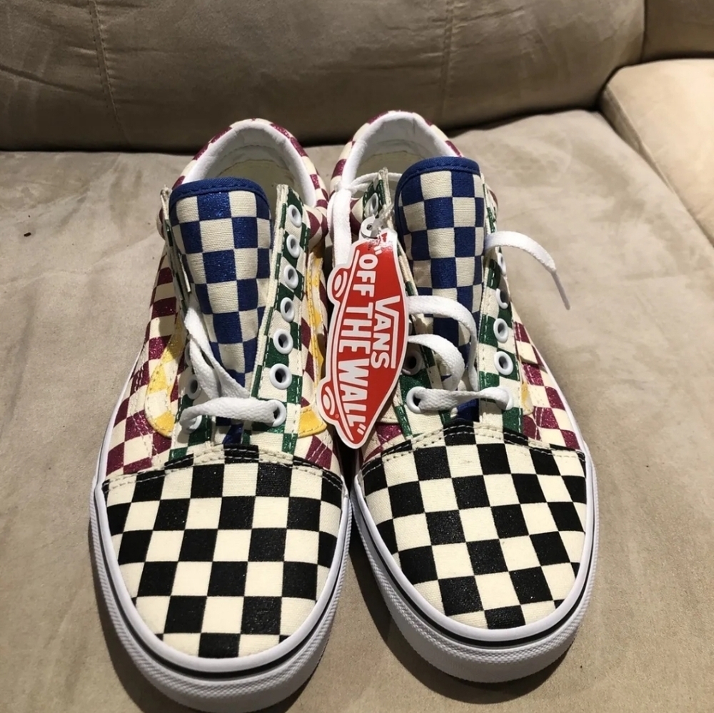 Vans Old Skool Women 7 Glitter Checkered Multicolored VNOA4U3B1HP - Picture 5 of 7